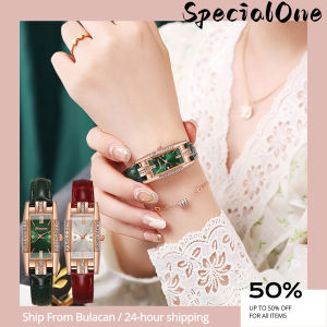 Rhinestone Square Quartz Watch with Leather Strap Womens Fashion Quartz Watch Ladies Casual Watch
