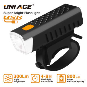 UNI ACE Bright LED Bicycle Light with Long Battery Life 3 Modes Rechargeable Cycling Headlight Set for Night Riding