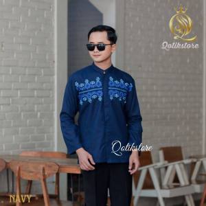 Baju Koko Bordir Pria Mewah Lengan Panjang Katun Premium Murah M L XL XXL Jumbo Murah - QOTIKSTORE