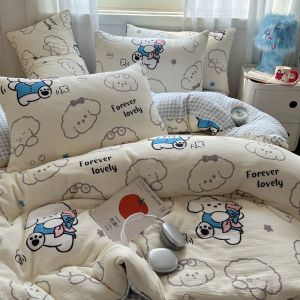 Cartoon Cat Quilt Cover Four-Piece Set Bed Sheet Quilt Cover Single Piece Girl Bedding Student Dormitory Three-Piece Set LZD