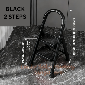 Foldable Black Ladder Stool Step Anti-Slip Pedal Compact/Space Saving Household【Fireheart Warrior】