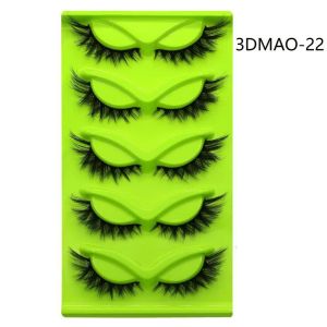 YADORNOS 3DMAO022 - 5 pairs Cat Eye Fluffy Soft Cross Wispy Thick Faux Mink Eyelashes - 5 PASANG BULU MATA CATEYES TEBAL HITAM LENTIK