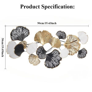 ของตกแต่งผนังโลหะ ใบแปะก๊วยสีทอง-ดำ 3D ขนาด 90/121ซม. – ภาพติดผนังสวยๆ สไตล์โมเดิร์น สำหรับผนังโซฟา ห้องนั่งเล่น หรือห้องโถง