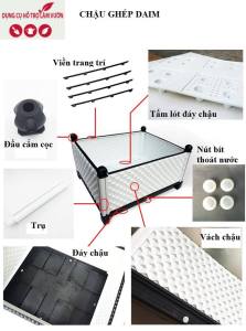 Chậu ghép có bánh xe Daim đáy 42x51cm cao 29cm có bánh xe đẩy chuyên dùng trồng rau ăn lá bền từ 5 năm