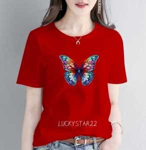 (COD)KAOS ATASAN MOTIF KUPU CANTIK/COTTON COMBED WANITA