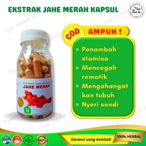 Kapsul Jahe Merah ekstrak 50 capsul herbal rematik demam flu kolesterol sesak nafas asma melancarkan darah penyumbatan