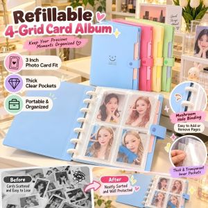 3 Inch Photocard Binder Album Kpop Idol Photocard Holder 4 Pocket Mushroom Hole Loose Leaf Collect Book Instant Photo Card Storage Album
