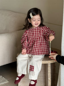 Baby clothes 2026 Autumn clothing for children Korean-style childrens clothing girls plaid shirt and casual pants set