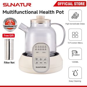 SUNATUR 600W All-Glass Health Pot 1200ml Multi-functional Electric Wellness Kettle Glue-Free Integrated Stewing & Boiling Suitable for Home Office Use (Hot Water Tea Herbal Tea)