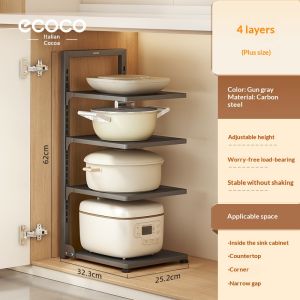 SyokSyok ECOCO Pot Rack Kitchen Organizer Multi Layer Storage Shelf Adjustable Cabinet Pan Holder Space Saving