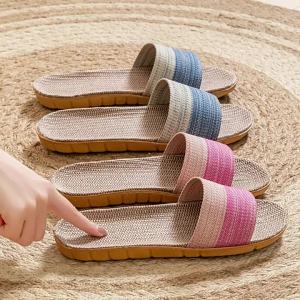 Linen Slippers For Home Use Thick-Soled Straw Sandals For Men And Women Indoor Non-Slip Summer Slippers