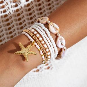 7 Pcs/set New Bohemian Shell Starfish Beaded Braided Bracelet Summer Beach Set Women Gift