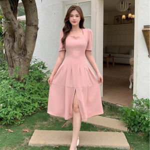 summer korean pink long elegant beach outfit simple gentle style dress for women formal casual
