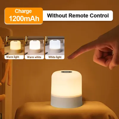 Rechargeable Bedside Lampshade Dimmable LED Night Light Tricolor Touch Table Lamp Remote Control
