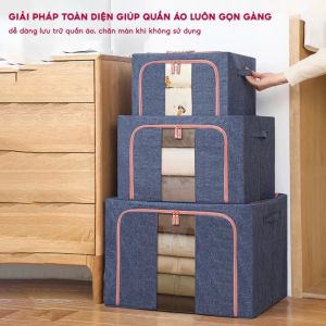 Túi Đựng Quần Áo 66L Gấp Gọn Khung Thép – Hộp Vải Đựng Chăn Màn Đồ Dùng Có Cửa Sổ Siêu Tiện Lợi