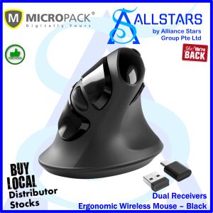 (ALLSTARS : We are Back) Micropack USB-C USB-A Dual Receiver Vertical Wireless Mouse MP-V03W / Choice of Black / Pink (Warranty 1Year)
