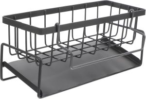 OSALADI Thickened Metal Sponge Holder Rack with Drain Wire Mesh Basket for Kitchen Sink Organization Gray Sponge Rack with Rod for Dishcloth Drying and Multi-functional Counter Storage