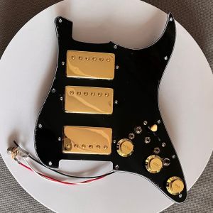 Prewired Loaded Guitar Stratocaster Pickguard HHH Pick Guard Ainico 5 Humbucker Pickups Gold Pickups Multi Switch for Fender Electric Guitar Parts