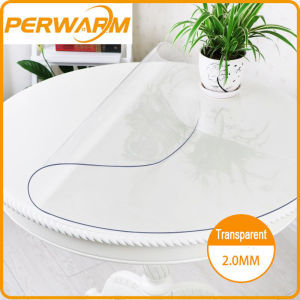 (2mm Transparent Round)Thick Crystal Clear Table Protector for Dining Room Table Plastic Protective Table Pad Kitchen Wood Grain Vinyl Tablecloth Cover