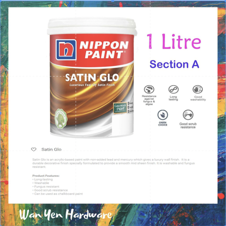 Nippon Satin Glo Colour Paint for Interior (Section A) 1 Litre Lazada