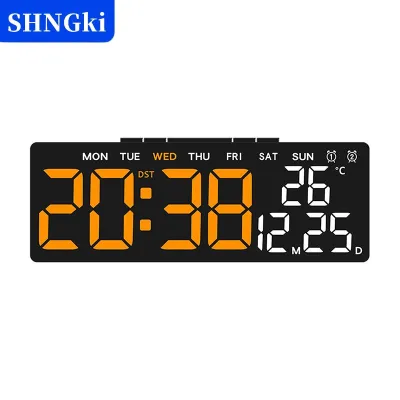 [COD] SHNGki Đồng hồ treo tường kỹ thuật số dẫn đồng hồ báo thức lớn hiển thị bảng đồng hồ treo tường đa chức năng nhiệt độ ngày lịch nhà 12 24h điều khiển bằng giọng nói degital cho phòng ngủ phòng khách trang trí nhà