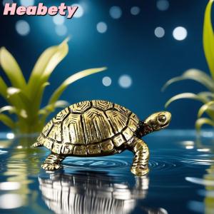 Heabety Pure Copper Turtle Statue Vintage Brass Tortoise Figurines Desktop Feng Shui Ornament Miniatures Antique Tea Pet Crafts Gifts