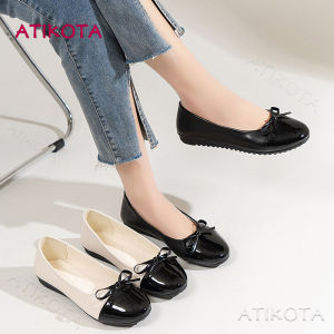 Atikota Women Flat Shoes Fashionable Large Size Two Color Round Toe Anti Slip Casual and Comfortable Single Shoe