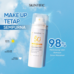 Skintific All Day Light Sunscreen Mist SPF50 PA++++ 50ml - Melindungi Dari Sinar Uv - Mengontrol Minyak Berlebih - Mengatasi Menuaan Dini - Mencerahkan - Ratu Kosmetik Online