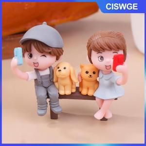 CISWGE 2 cái cặp dễ thương những người yêu thích chụp ảnh tự sướng trên một chiếc bánh phân trang trí xe hơi trang trí vài bức tượng nhỏ thủ công trang trí vườn cổ tích