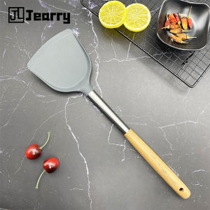 Jearry Stainless Steel Silicone Spatula Wooden Handle Heat Resistant Food Grade Cookware