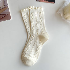 🧦KAK SHOPZ🧦ถุงเท้าผู้หญิง ถุงเท้าน่องกลางสีเบจ jk บาง น่ารักและหลากหลายสีทึบเรียบง่ายสไตล์วิทยาลัยถุงเท้าลูกไม้ระบายอากาศสำหรับเด็กผู้หญิง