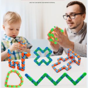 4pcs Childrens Gifts Educational Toys 24 Links Wacky Tracks Snap and Click Fidget Toys Finger Sensory Toys Snake Puzzles for Stress Relief