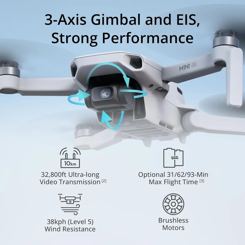 DJI Mini 4K Fly More Combo/Standard Palm-Sized Drone with RC-N1C Remote  12MP CMOS 24mm Wide Camera, 4x Digital Zoom, 4K/30fps Video, 31-Min 