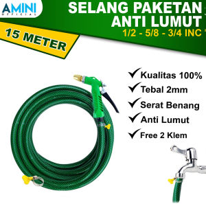 AMINI Paketan Selang Air 3 Meter Sampai 10 Meter Selang Hijau Semprotan Air Dengan Selang Benang Anti Lumut Cuci Mobil Siram Tanaman Alar Semprot Watergun Jet Spray Selang Kebun