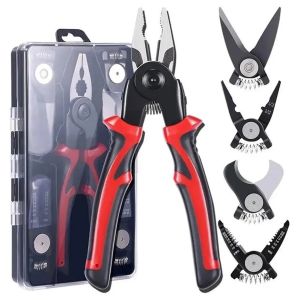 ATO 5 in 1 Pliers Set Multi-tool Reversible Pliers Head With Wire Cutters / Scissors Cable Cutter / Wire Stripper / Crimping Pliers