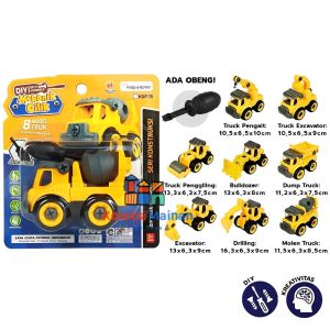 Mainan anak diy truk konstruksi bongkar pasang mobil mobilan truck construction set 4 in 1