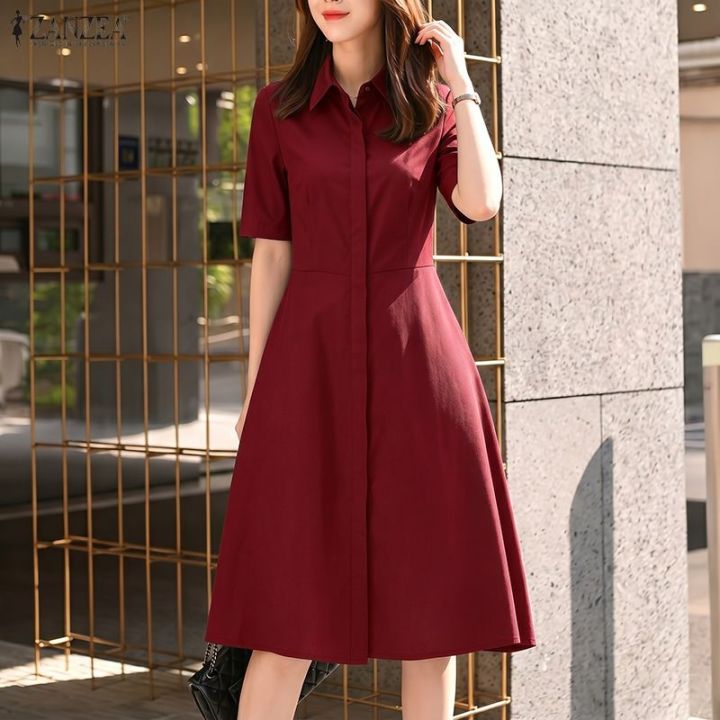 korean formal dress style Semi Ph ZANZEA Korean Women Streetwear Fashion Half Sleeve Solid Vestidos A cocktail korean party dress