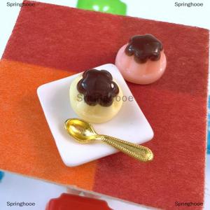 [COD] Springhooe 1 Set 1:12 Dollhouse Miniature Fruits Pudding With Spoon Simulation Food Model Toys for Mini Decoration Dollhouse Accessories