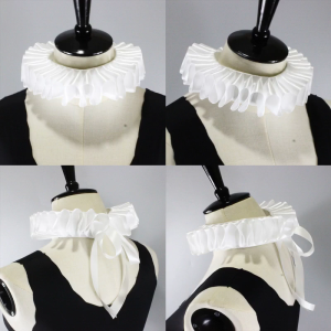 Women Ribbon Ruffled Fake Collar Victorian Renaissance Neck Ruff Satin Choker