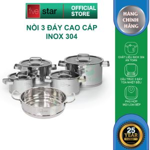 Bộ nồi inox 304 FiveStar Plus thân cao nắp kính  3 đáy dùng được mọi bếp