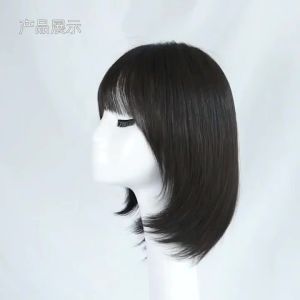 100% Real Human Hair Lob Wig For Women Natural Straight Shoulder Length Wig With Air Bangs Breathable Daily Full Hair Wig
