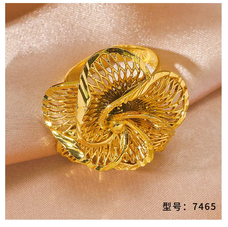 New Sand Gold Ring Female Big Flower Bridal Wedding Decoration