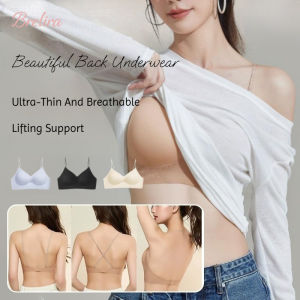 【】Beauty Back Bra Foundation Invisible Seamless Push Up Bra Backless Wireless Soft Support Anti Sagging Shiny Straps   Lingerie