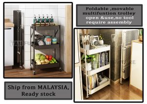 TF Foldable Trolley Kitchen Storage Installation-free Movable Rack Floor-type Bathroom Folding Household Baby Room Storage