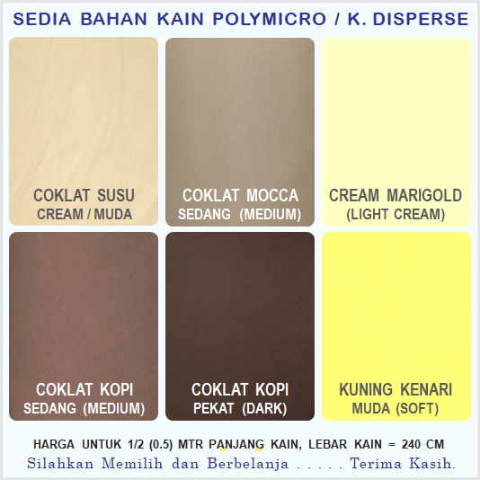 Kain Polymicro Warna COKLAT SUSU CREAM, COKLAT MOCCA MUDA, CREAM