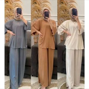 Setelan Wanita Knit premium Tanno Set Knit Setelan wanita korean Style termurah dan Terbaru 2023 Setelan Wanita terbaru Rib Knits Premium Set Rib Polo Knits and Pants Stelann Wanita kekinian Korean Style