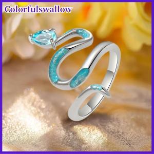 Colorfulswallow Tinh tế nhỏ giọt keo Cyan rắn nhẫn cho phụ nữ cô gái cưới Stackable vòng đồ trang sức sang Trọng Quà Tặng