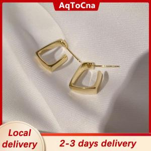 [COD] AqToCna Ship within 24 hours New Fashion Women Stainless Steel Glossy Stud Earrings Temperament Ladies Square Earrings Party Birthday Gift Jewelry