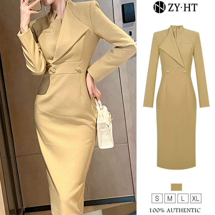 ZYHT EraVogue Women's Gold Suit Shirt Work Dress Jacket Robe French ...