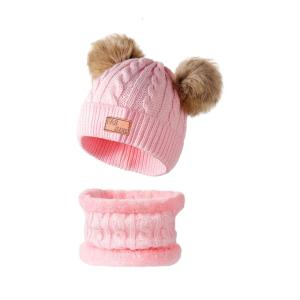 Warm Kids Hat Neck Warmer Combo Light weight Acrylic Materials Soft Elastic For Outdoor Activity